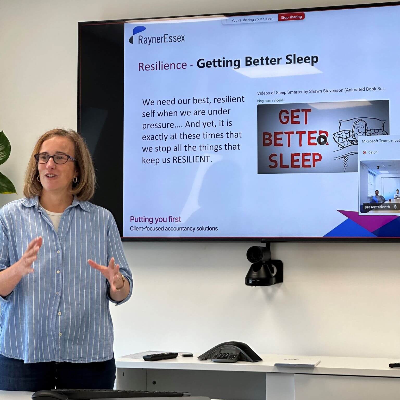 Joanna Shurety HR and Wellbeing Manager, giving a seminar on the importance of sleep.