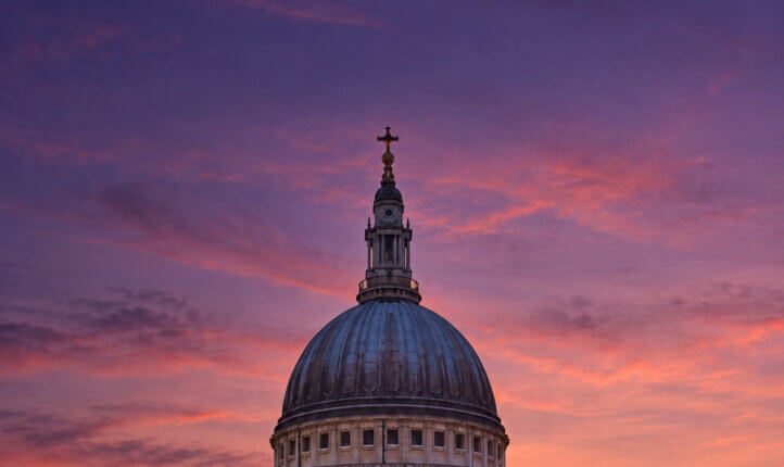 St Paul's Cathedral with dusk in the backdrop