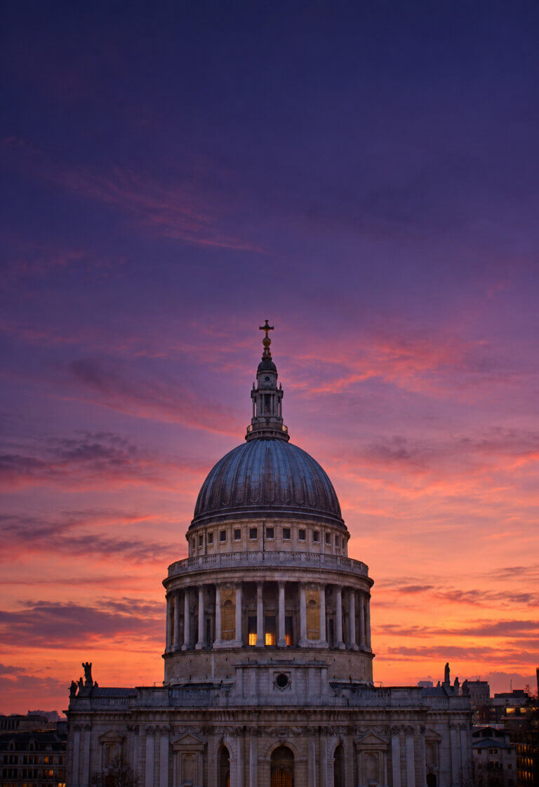 St Paul's Cathedral with dusk in the backdrop